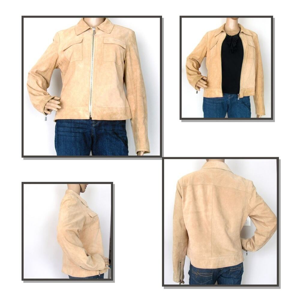 MICHAEL Michael Kors Camel Suede Leather Jacket Size L Tan Zip
